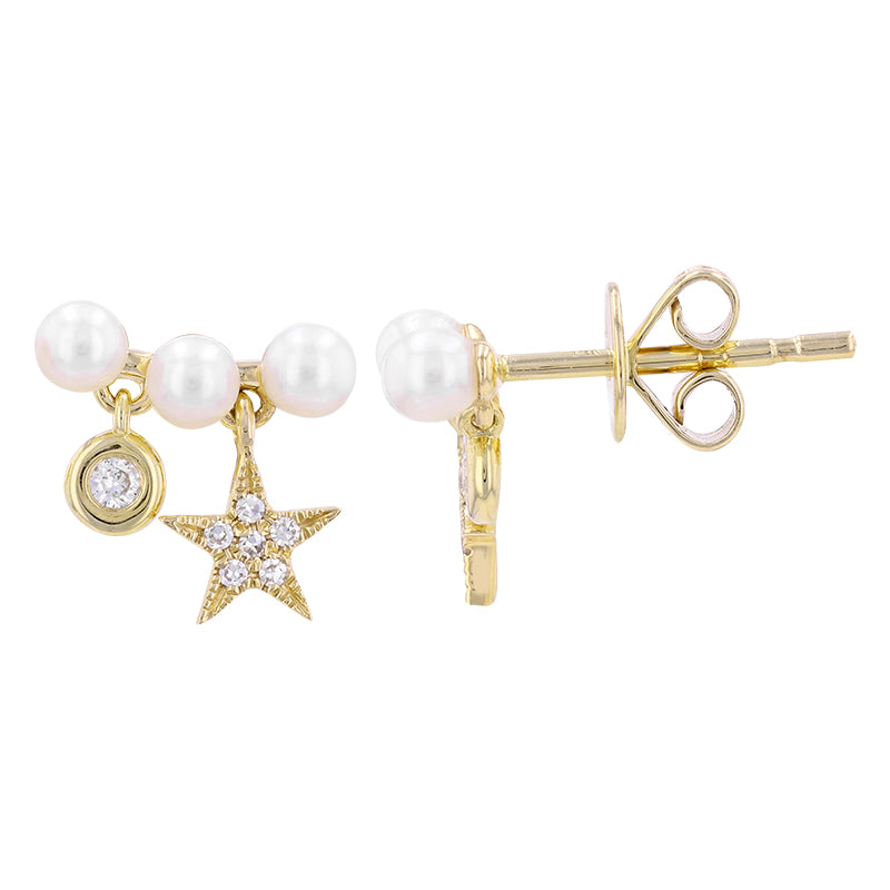 Bezel And Star Drop Pearl Stud Earrings
