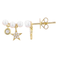 Bezel And Star Drop Pearl Stud Earrings