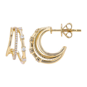 Three Layer Diamonds Cage Lobe Earrings - PAIR