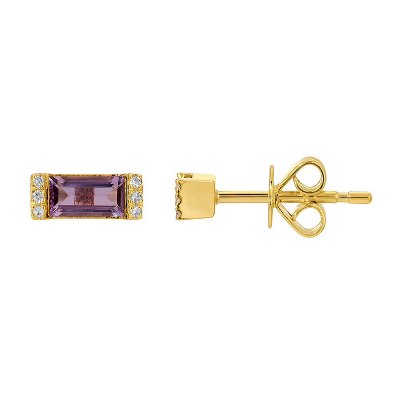 Amethyst Baguette & Diamonds Earrings