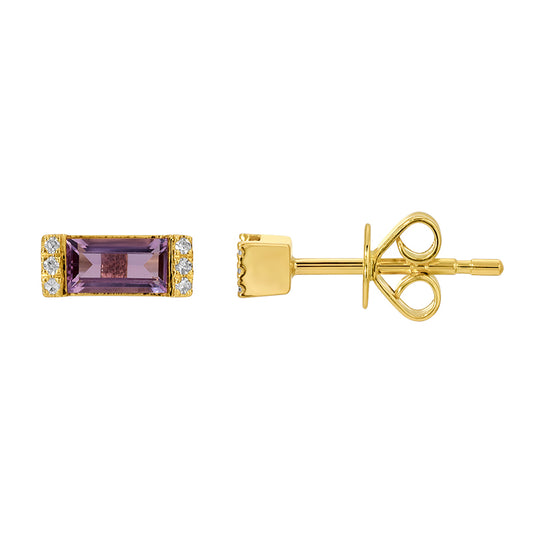 Amethyst Baguette & Diamonds Earrings