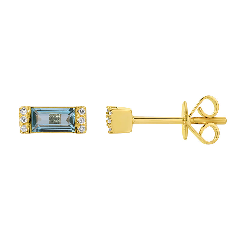 Blue Topaz Baguette & Diamonds Earring