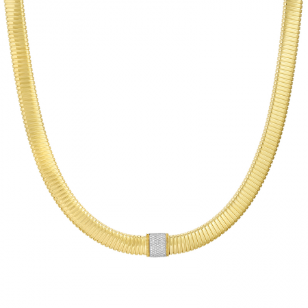 Gold Fluted Omega Chain Diamond Necklace