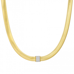 Gold Fluted Omega Chain Diamond Necklace