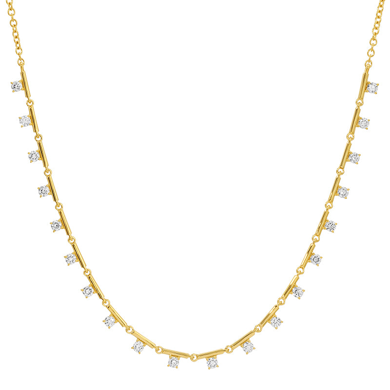 Gold Bar Link Mini Square Diamond Necklace