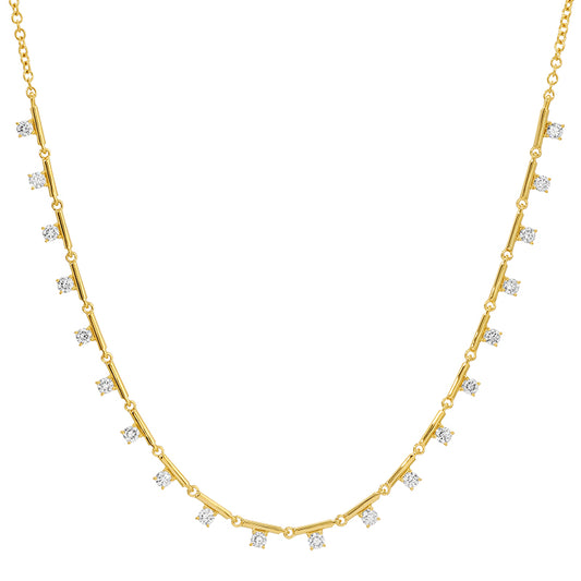 Gold Bar Link Mini Square Diamond Necklace