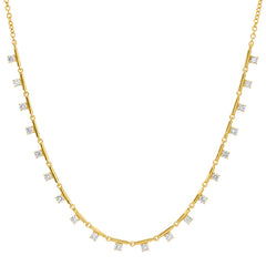 Gold Bar Link Mini Square Diamond Necklace