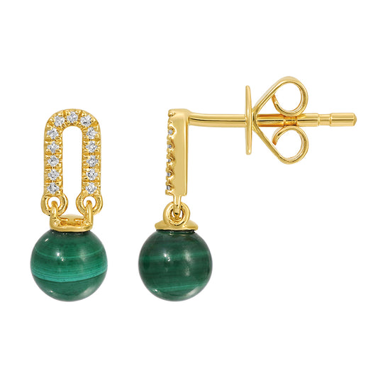 Round Mini Drop Malachite & Earrings Stud