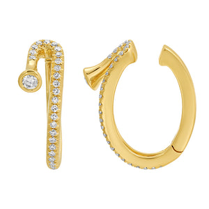 Single Diamond Bezel Curve Gold Diamond Ear Cuff