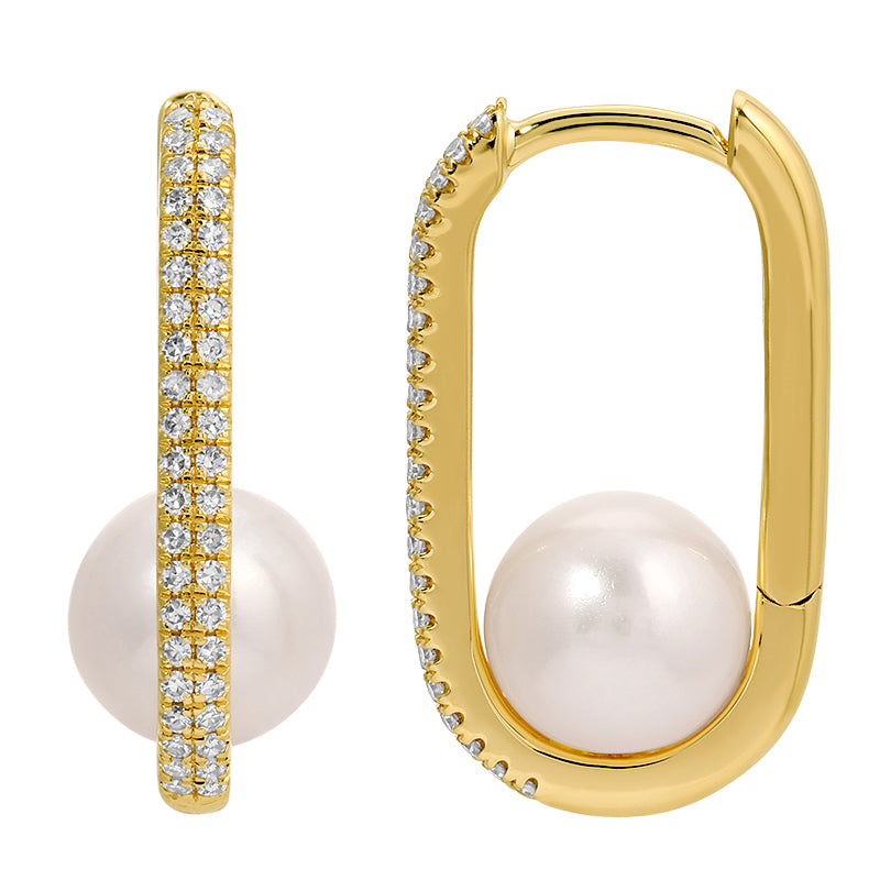 Diamond Pearl Oval Hoop Earrings