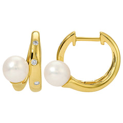 Pearl Huggie Incrusted Diamonds Earrings