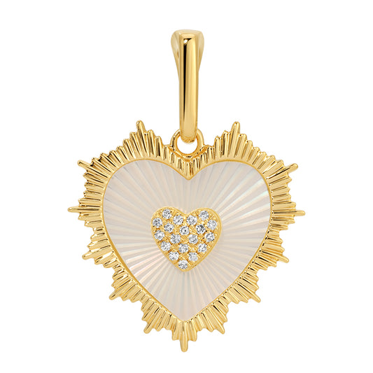 Gold Lines Fluted Mother Pearl Heart Charm