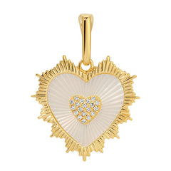 Gold Lines Fluted Mother Pearl Heart Charm