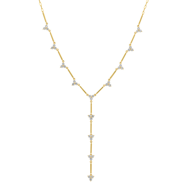Gold Bar Link Diamond Trio Lariat Necklace