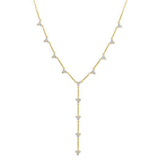 Gold Bar Link Diamond Trio Lariat Necklace