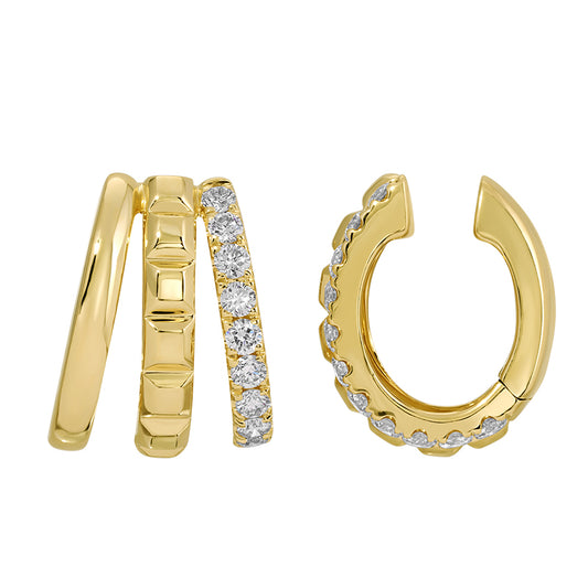 Diamond 3 Row Claw Gold Ear Cuff