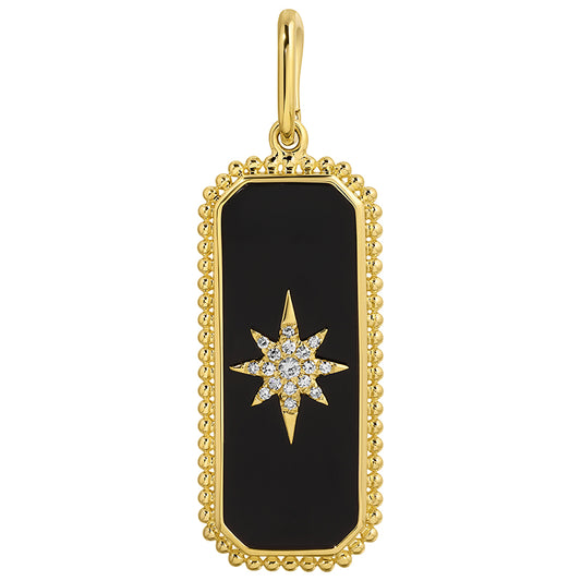 Ball Detail Border Diamond Sunburst Onyx Charm
