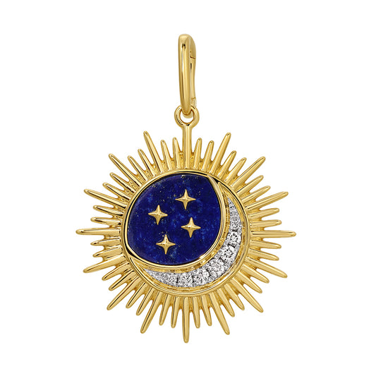 Sunburst Diamond Moon Lapis Charm