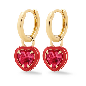 Heart Shape Enamel Halo Gold Huggie -Ruby-