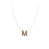 Initial Border Diamonds with Gemstone Necklace