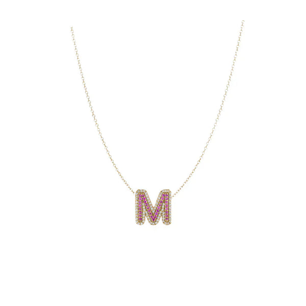 Initial Border Diamonds with Gemstone Necklace