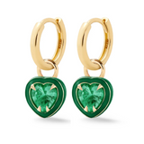 Heart Shape Enamel Halo Gold Huggie -Emerald-