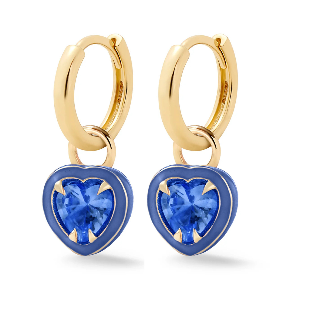 Heart Shape Enamel Halo Gold Huggie -Sapphire-