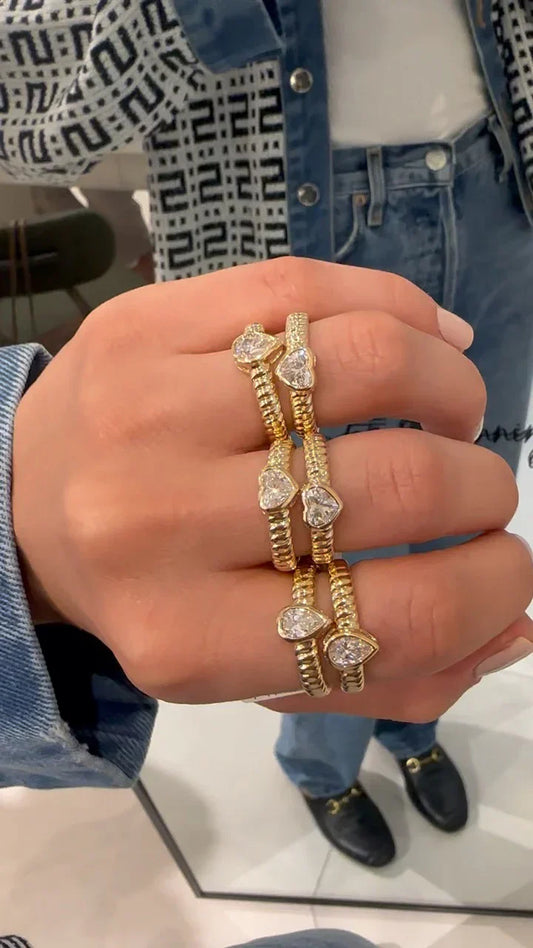Lab Diamond Braided with Center Heart Ring - Size 7