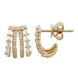 Diamond Baguette And Pave Claw Earrings - YG