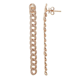 Cuban Chain Diamond Pave Drop Earrings - RG