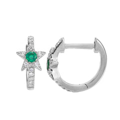 Star Huggie Piercing with Emerald Center