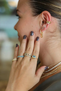 Semi Precious Emerald Cut Dome Ring