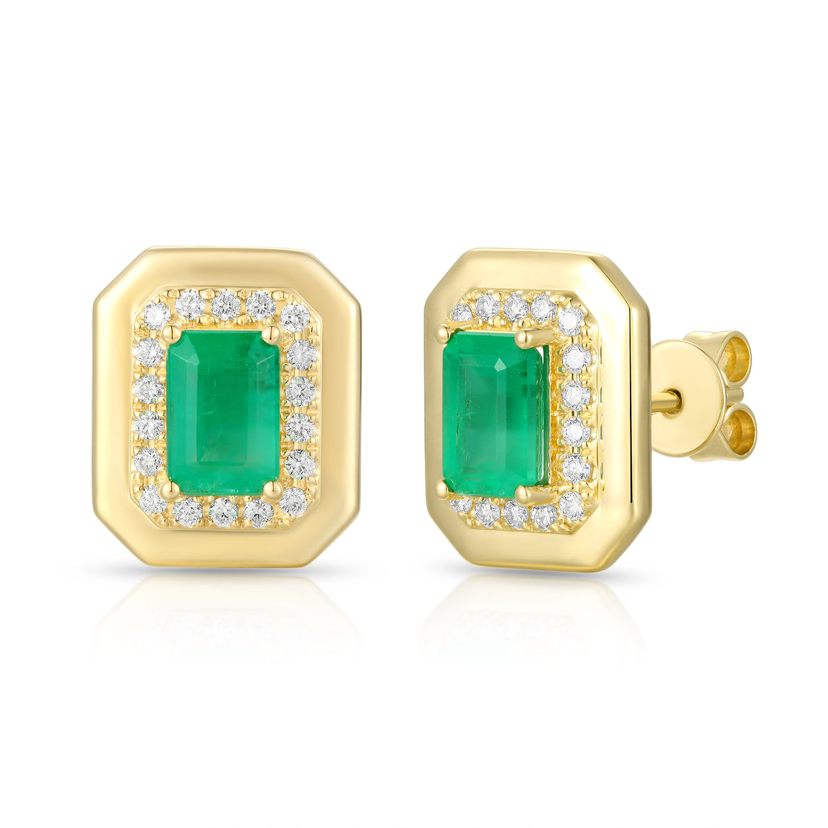 Emerald with Outline Diamond Bezel Earrings