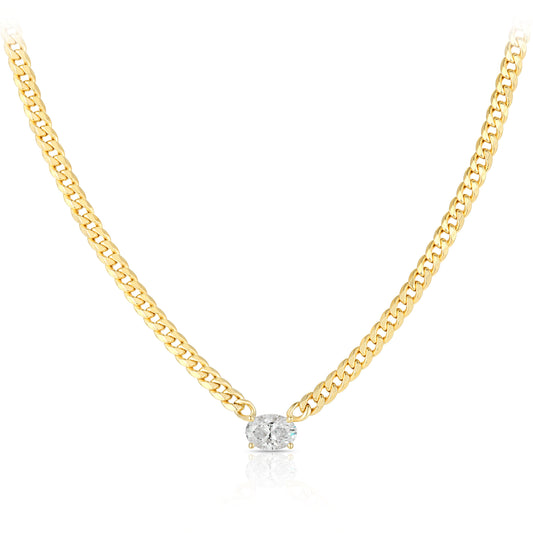 Cuban Chain with Lab Diamond Oval Center Necklace