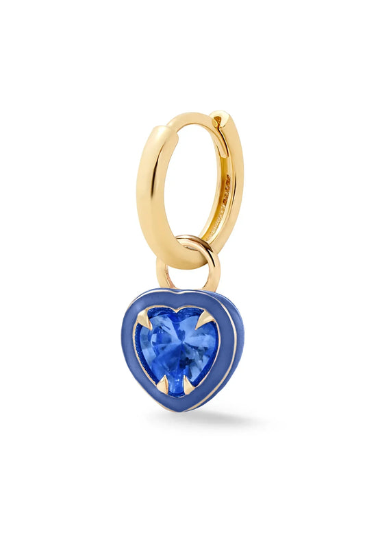 Heart Shape Enamel Halo Gold Huggie -Sapphire-