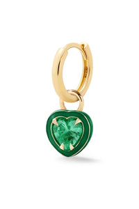 Heart Shape Enamel Halo Gold Huggie -Emerald-