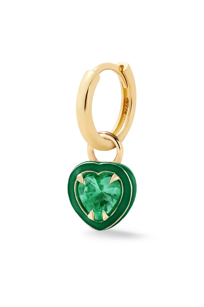 Heart Shape Enamel Halo Gold Huggie -Emerald-