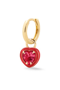 Heart Shape Enamel Halo Gold Huggie -Ruby-
