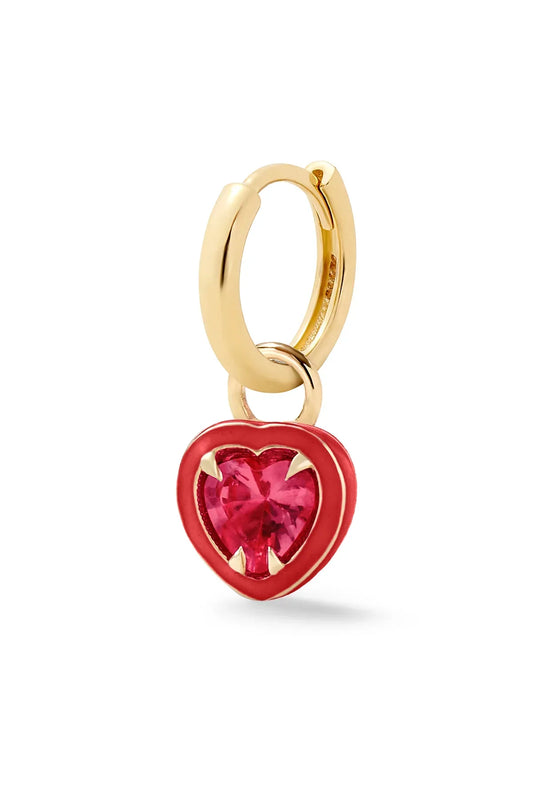 Heart Shape Enamel Halo Gold Huggie -Ruby-