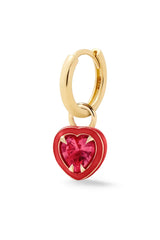 Heart Shape Enamel Halo Gold Huggie -Ruby-