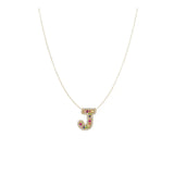Initial Border Diamonds with Gemstone Necklace