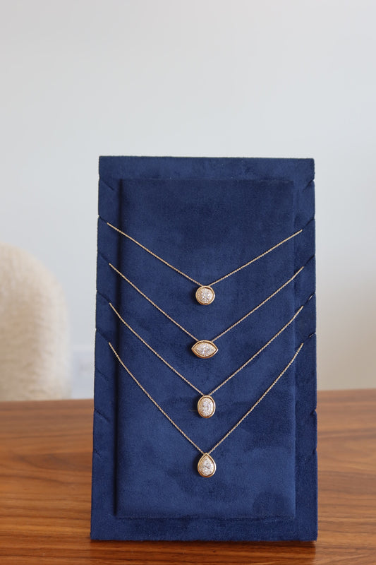 Lab Diamond Center With Outline Diamond and Gold Necklace -Round-