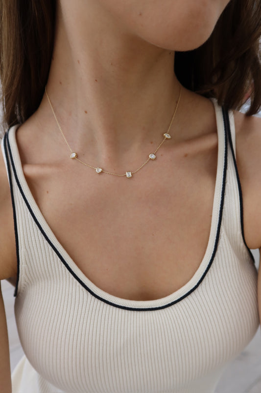 Lab Diamond Multishape Dangling Bezel Necklace - YG