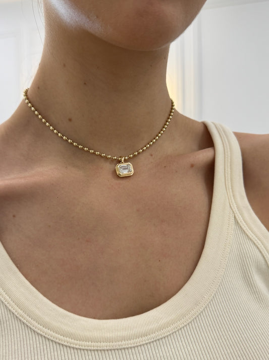 Emerald Cut Bezel Lab Diamond Ball Chain Necklace