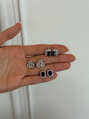 Emerald Cut and Diamond Spike Earrings - Sapphire -