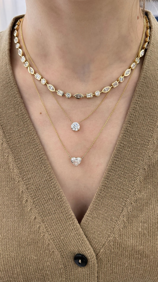 Lab Diamond Multi Shape Bezel Necklace