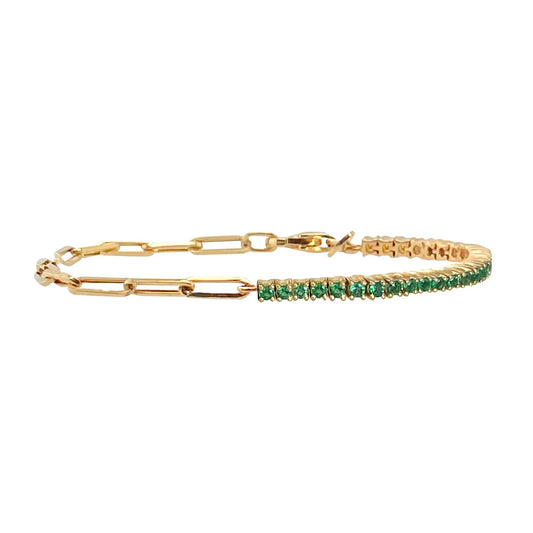 Half Paperclip & Half Gemstone Tennis Bracelet