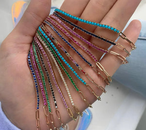 Half Paperclip & Half Gemstone Tennis Bracelet