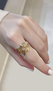 Gold Double Name Ring