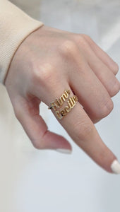 Double Name with Diamond Initials Ring